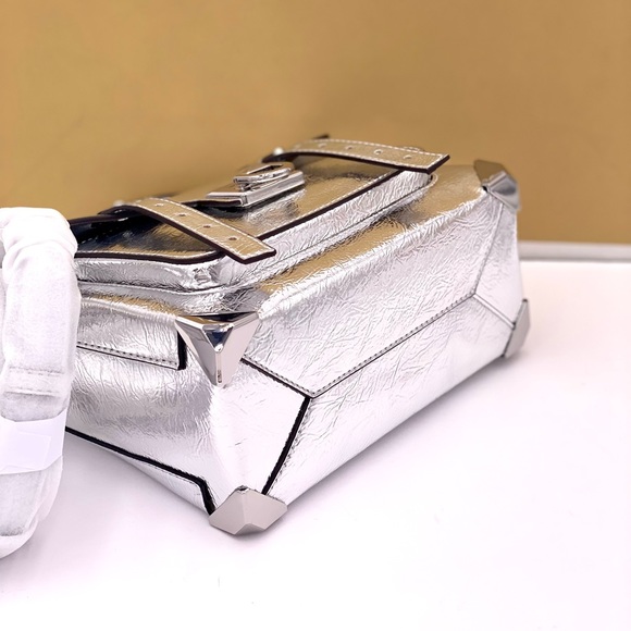 Michael Kors Manhattan Medium Red Leather Satchel Crossbody Bag Silver - Picture 5 of 11